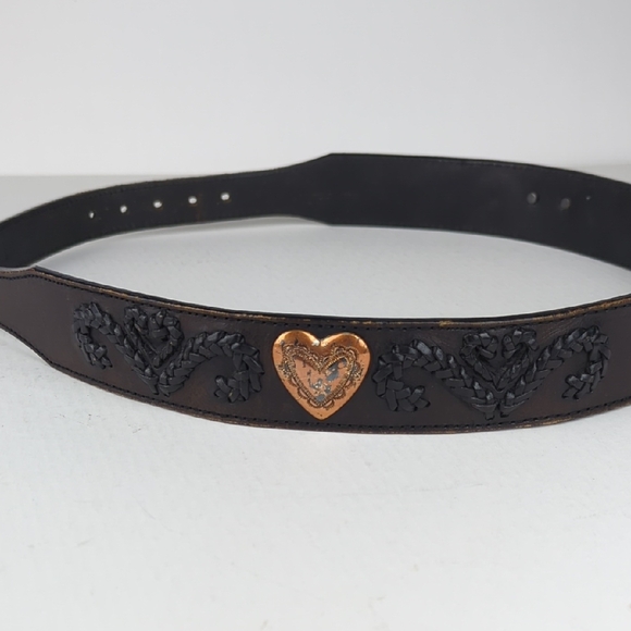 VINTAGE Women's Western Leather Gold Heart Concho Belt - Picture 1 of 4